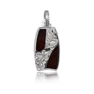 Sterling Silver Hawaiian Koa Wood Double Corner Engraved Bodyboard Pendant