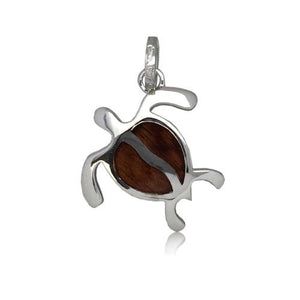 Sterling Silver Hawaiian Koa Wood Honu Pendant~Medium