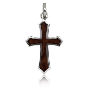 Sterling Silver Hawaiian Koa Wood Cross Pendant~Large