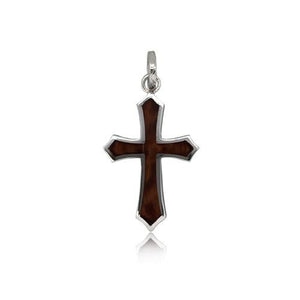 Sterling Silver Hawaiian Koa Wood Cross Pendant~Small