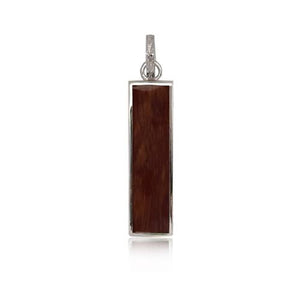 Sterling Silver Hawaiian Koa Wood Long Bar Pendant~Medium