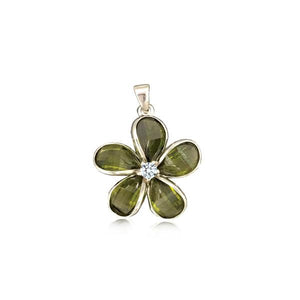 Sterling Silver Semi-Precious Green Peridot Plumeria Pendant~15mm