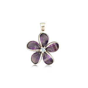 Sterling Silver Semi-Precious Purple Amethyst Plumeria Pendant~15mm