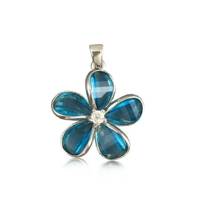 Sterling Silver Semi-Precious Blue Topaz Plumeria Pendant~18mm