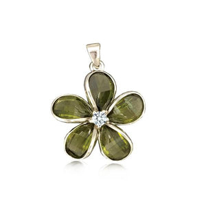 Sterling Silver Semi-Precious Green Peridot Plumeria Pendant~18mm