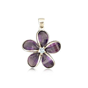 Sterling Silver Semi-Precious Purple Amethyst Plumeria Pendant~18mm