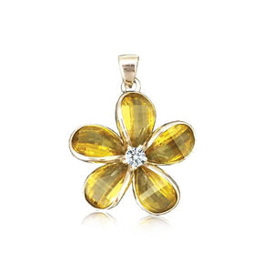 Sterling Silver Semi-Precious Yellow Citrine Plumeria Pendant~18mm