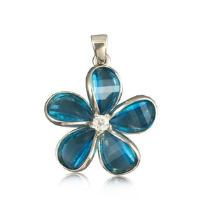 Sterling Silver Semi-Precious Blue Topaz Plumeria Pendant~24mm