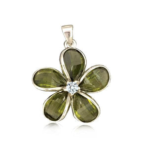 Sterling Silver Semi-Precious Green Peridot Plumeria Pendant~24mm