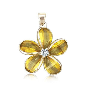 Sterling Silver Semi-Precious Yellow Citrine Plumeria Pendant~24mm