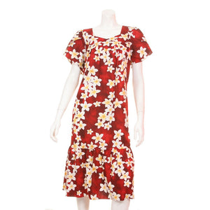 Tulip Sleeve Zipper Back Short Muu Muu ~ Plumeria Red