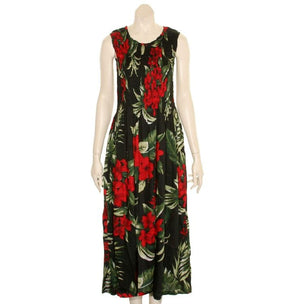 Hawaiian Tank Style Long Smock Dress ~Black/Red