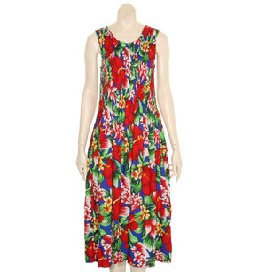 Hawaiian Tank Style Long Smock Dress ~ Blue/Red