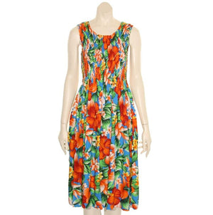 Hawaiian Tank Style Short Smock Dress Queen Size~ Blue/Orange