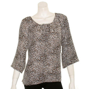 Hilo Hattie Leopard Peasant Top 3/4 Sleeve