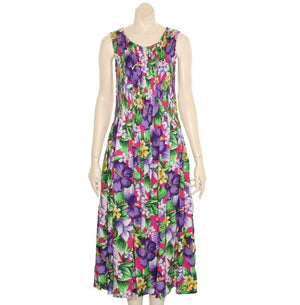 Hawaiian Tank Style Long Smock Dress ~Pink/Purple