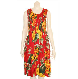 Hawaiian Tank Style Short Smock Dress ~ Red/Yellow