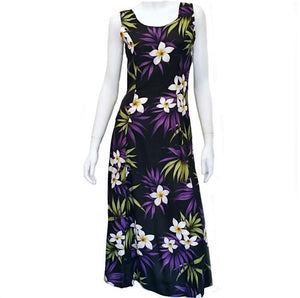 Plumeria Cluster Sylvia Sleeveless Back Tie Long Dress (TV018) ~ Black